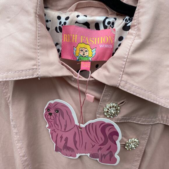 NWT Light Pink Mid Length Trench Coat 6 Embellished Rhinestone Feminine Whimsy - Picture 7 of 16